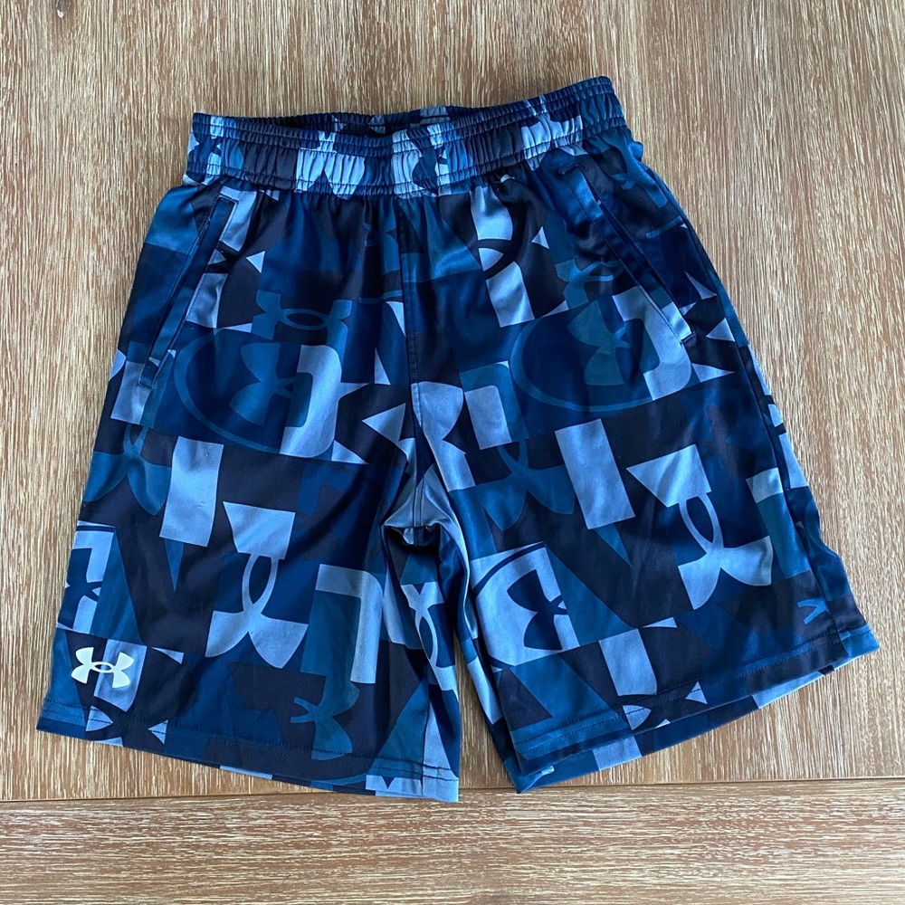 Under Armour Youth Loose Blue Logo Athletic Shorts